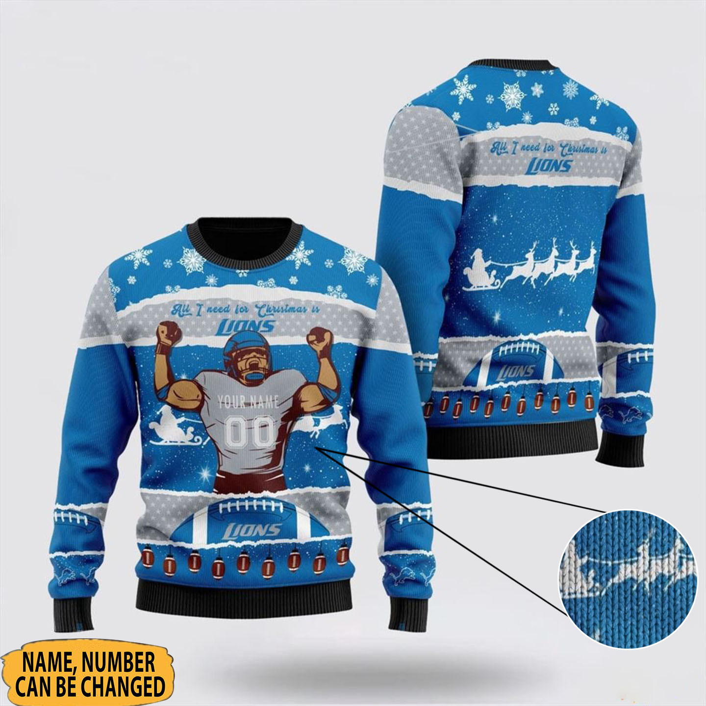 Personalized NFL Detroit Lions All I Need For Christmas Ugly Sweater Gift For Football Fans