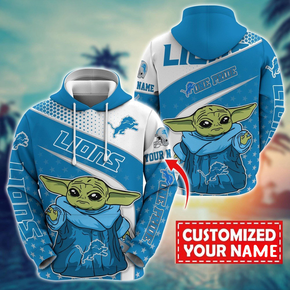 Personalized NFL Detroit Lions Baby Yoda All Over Print Hoodie Football Fan Gift Ideas