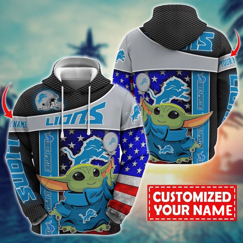 Personalized NFL Detroit Lions Baby Yoda Unisex Hoodie Best Gifts For Football Fans