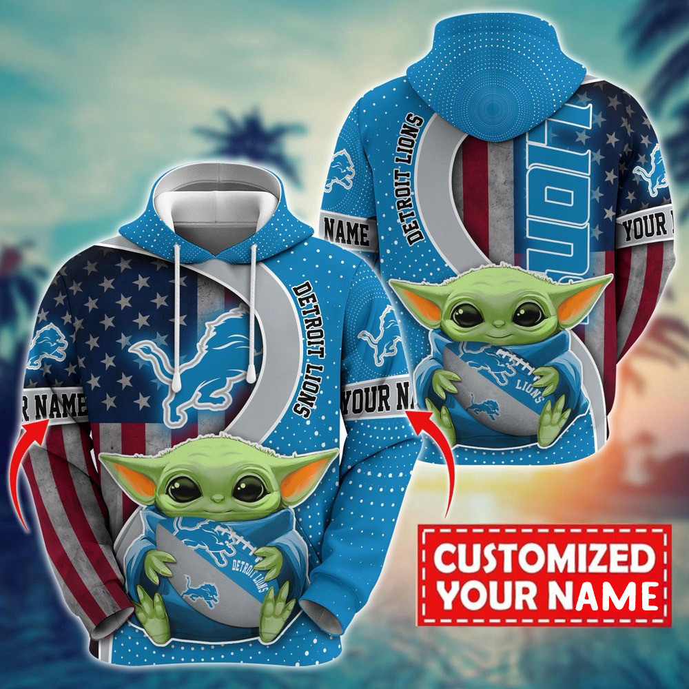 Personalized NFL Detroit Lions Baby Yoda Unisex Hoodie For Fans Football Related Gifts