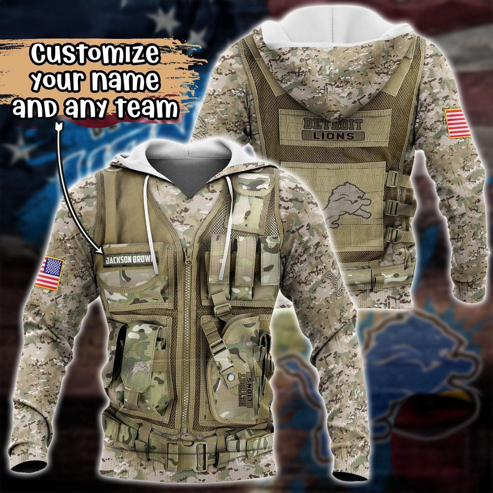 Personalized NFL Detroit Lions Camo Military Hoodie Football Fan Gift Ideas