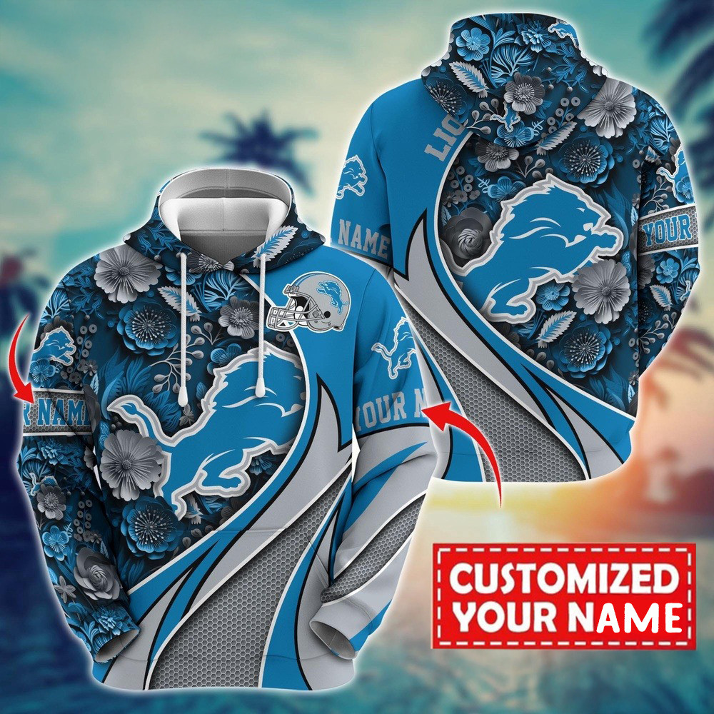 Personalized NFL Detroit Lions Flower Print 3D Hoodie Best Gift For Football Lovers