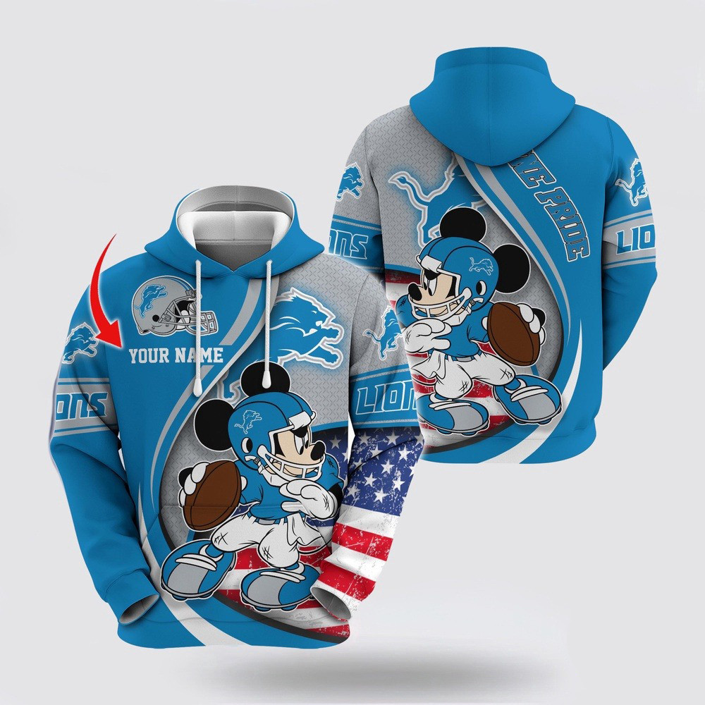 Personalized NFL Detroit Lions Hoodie Mickey Mouse 100 Year Anniversary