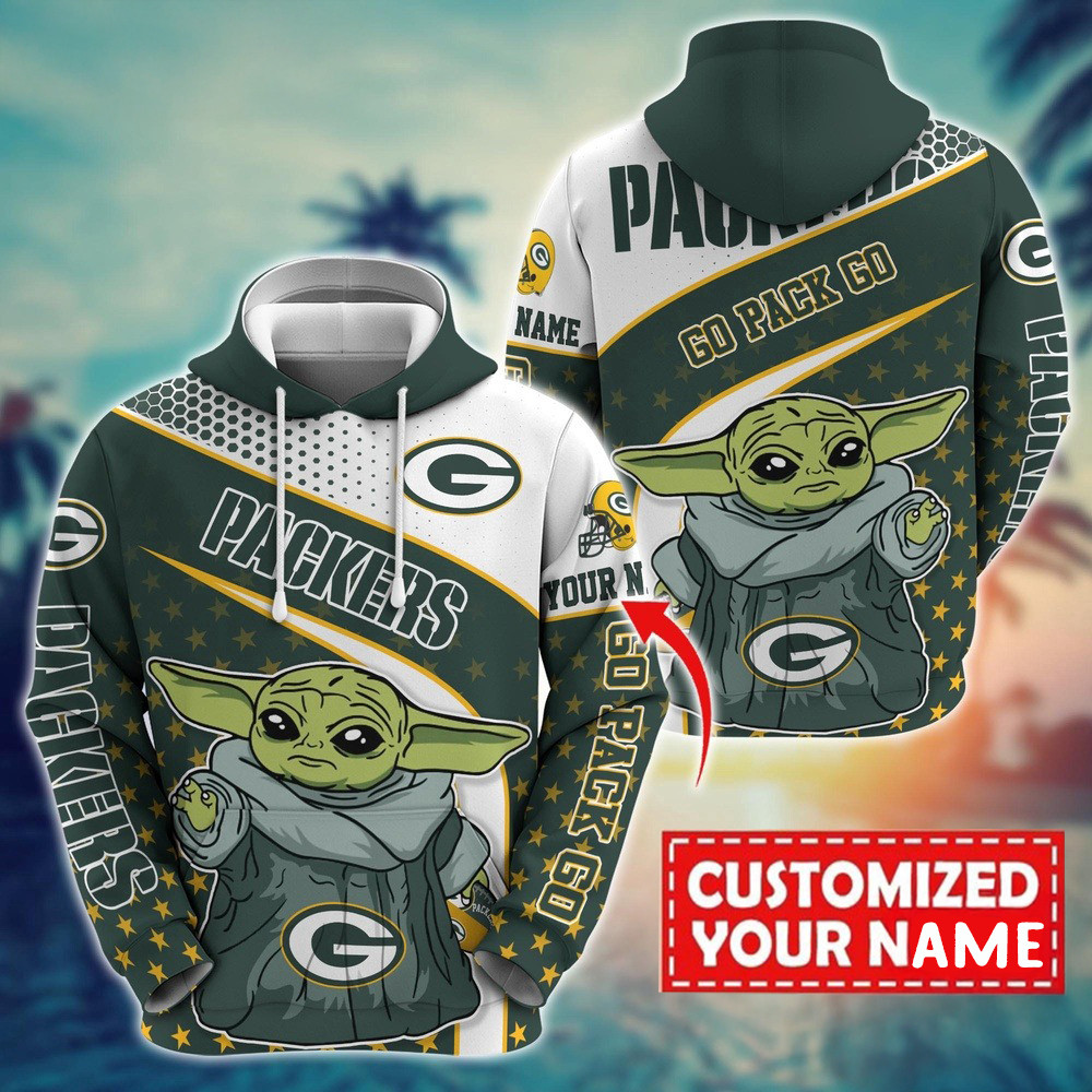 Personalized NFL Green Bay Packers Baby Yoda All Over Print Hoodie Best Gifts For Nfl Fans
