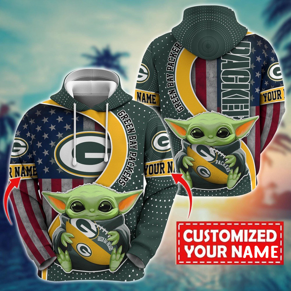 Personalized NFL Green Bay Packers Baby Yoda Hoodie Gifts For Football Fan