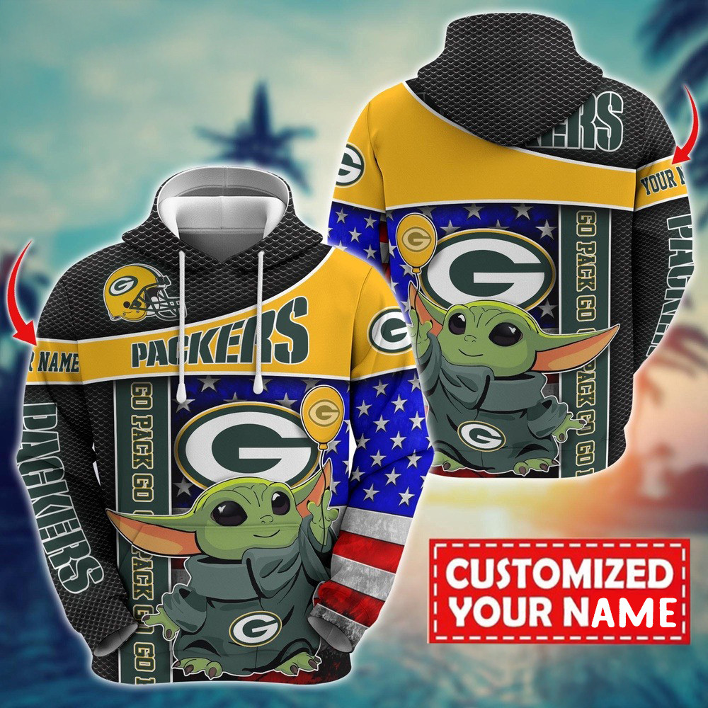 Personalized NFL Green Bay Packers Baby Yoda Hoodie Presents For Football Fans
