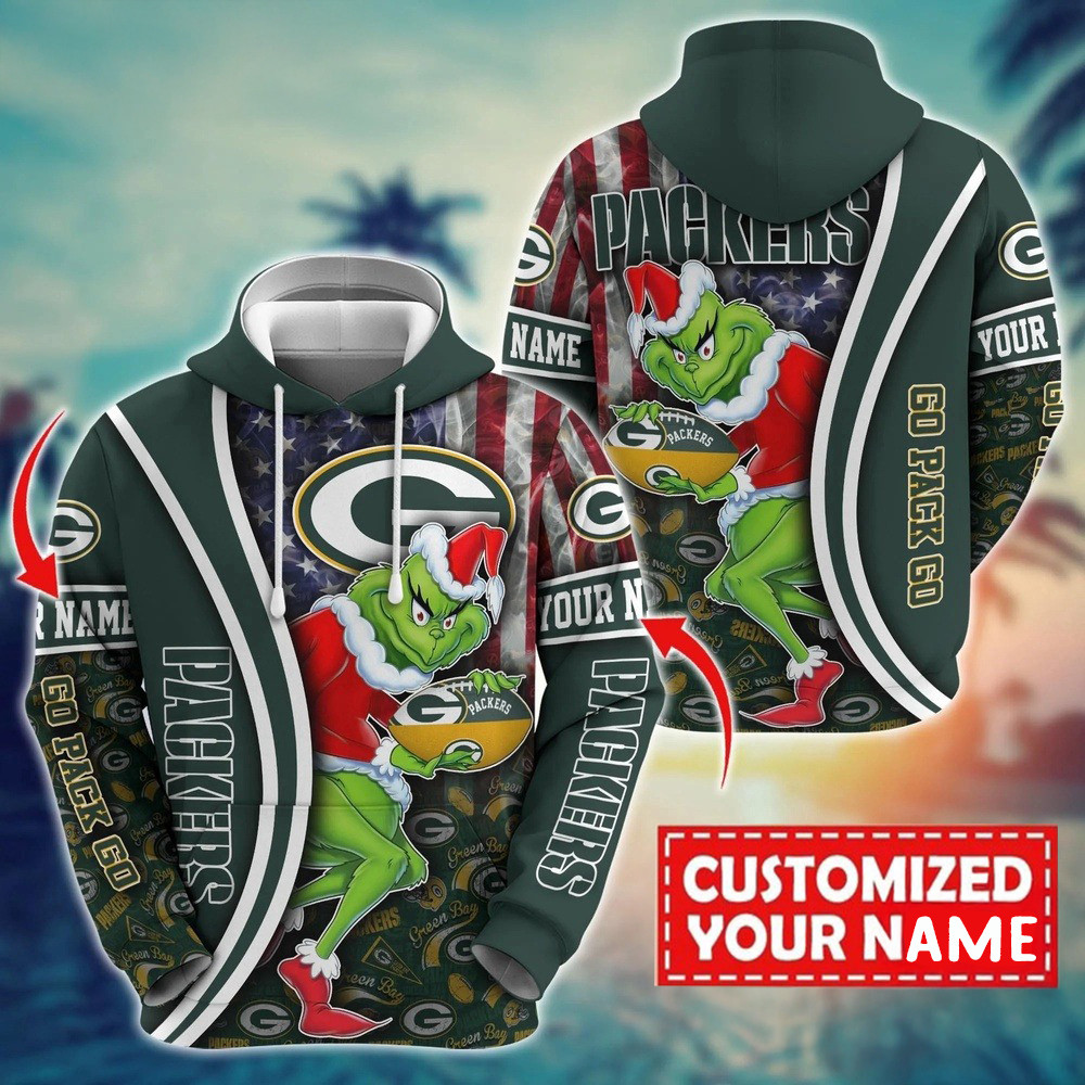 Personalized NFL Green Bay Packers Grinch Hoodie Best Gift For Football Lovers