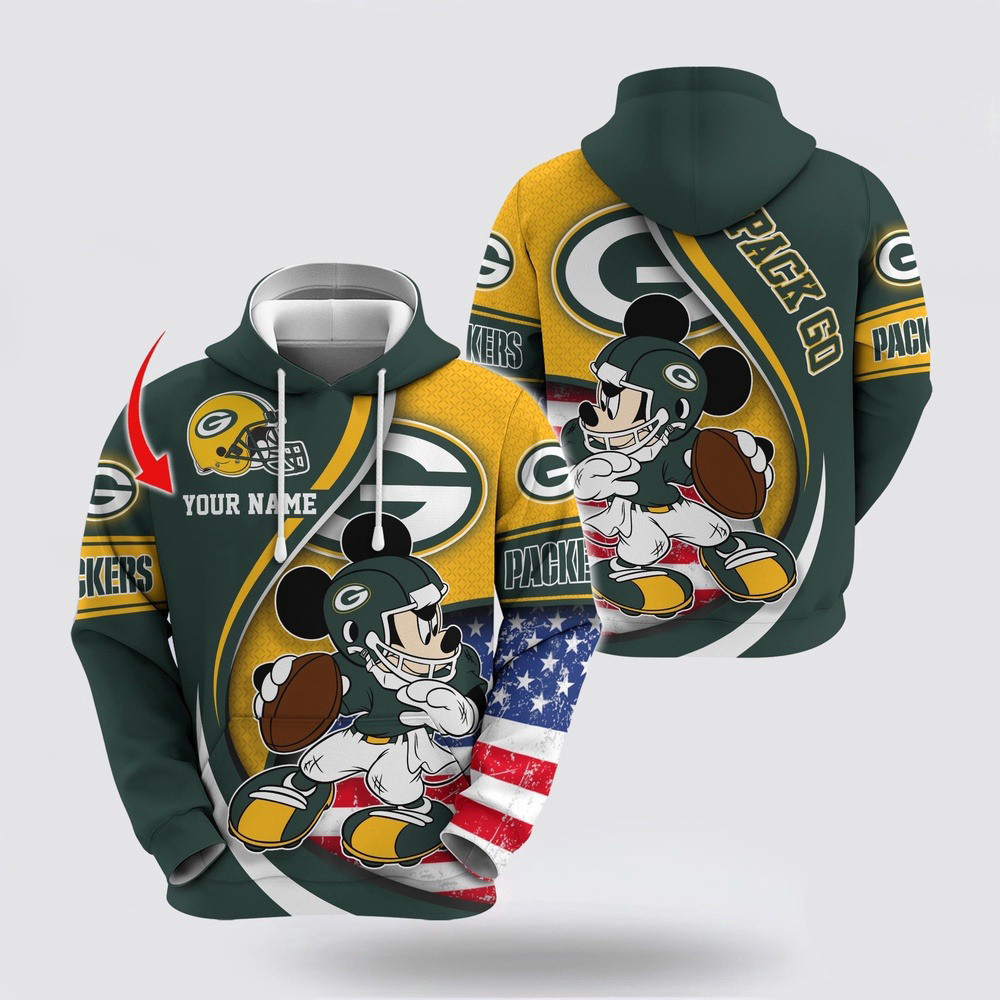 Personalized NFL Green Bay Packers Mickey Mouse 100 Year Anniversary Hoodie Gift For Him