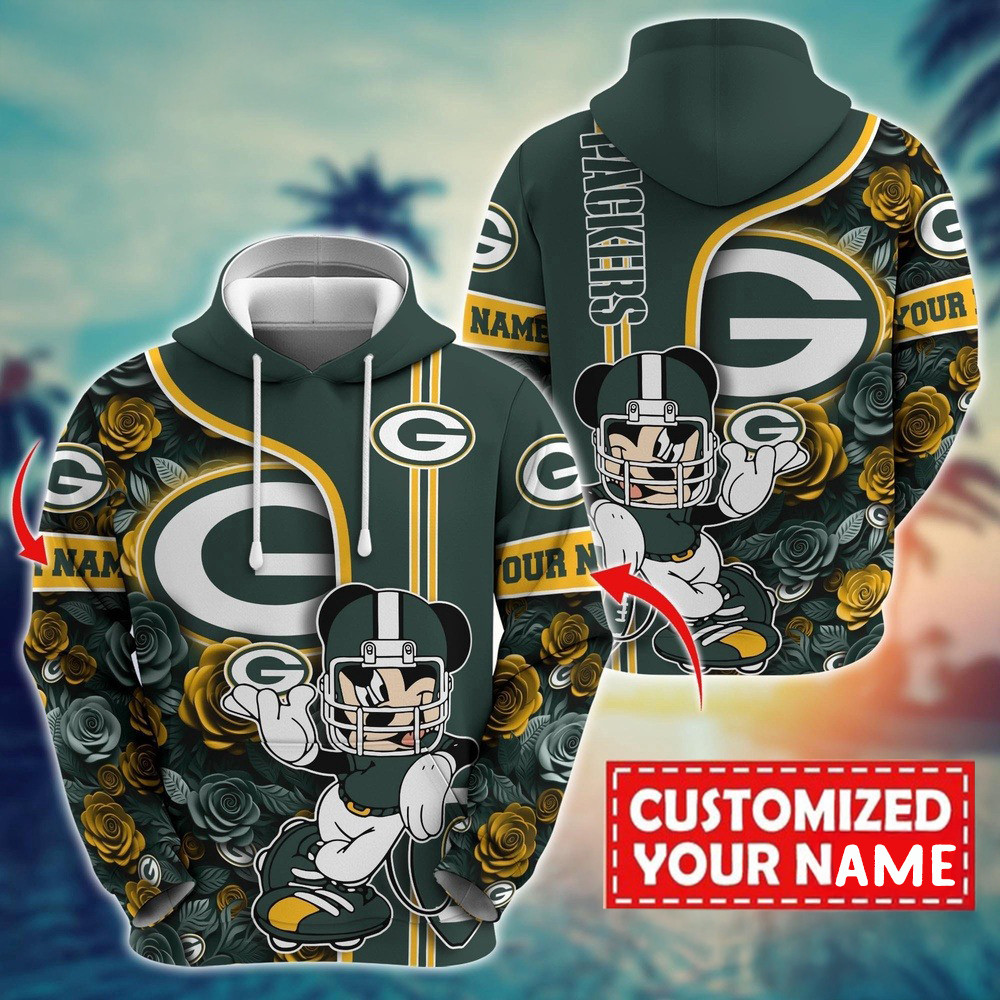 Personalized NFL Green Bay Packers Mickey Mouse Flower Hoodie Unique Gifts For Football Fans