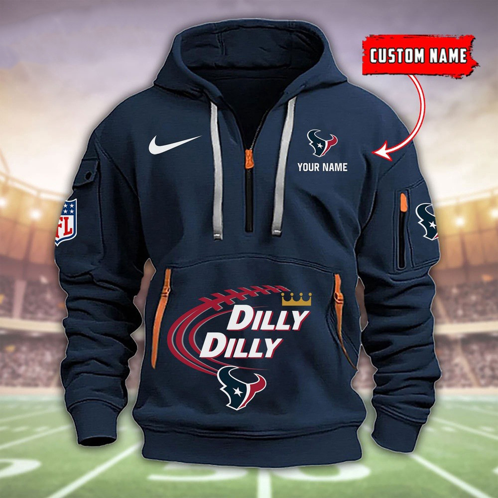 Personalized NFL Houston Texans Dilly Dilly Football Quarter Half Zip Hoodie Merch For Fans