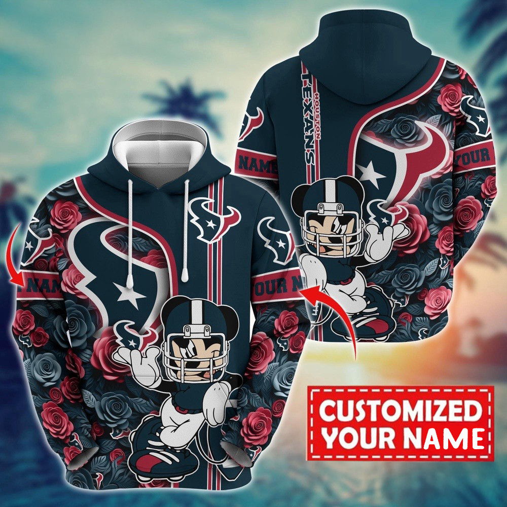 Personalized NFL Houston Texans Mickey Mouse Flower Hoodie Gifts For Football Fan