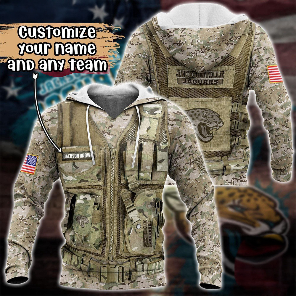 Personalized NFL Jacksonville Jaguars Camo Military Hoodie Football Themed Gifts