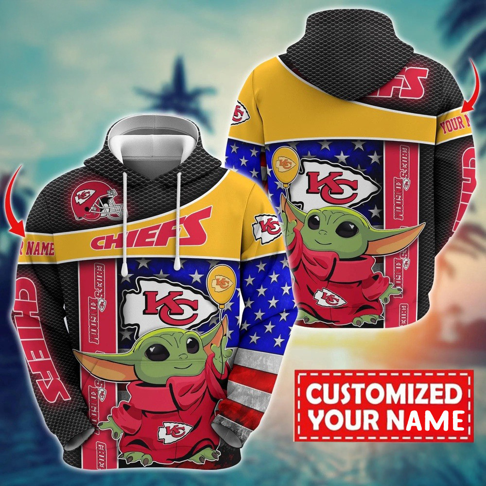 Personalized NFL Kansas City Chiefs Baby Yoda Hoodie Best Gift For Football Lovers