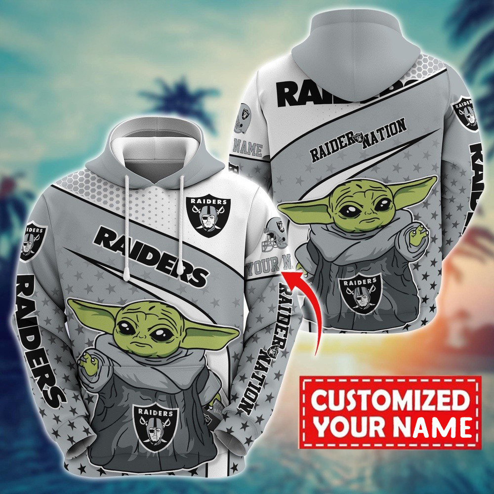 Personalized NFL Las Vegas Raiders Baby Yoda Hoodie Football Gifts For Men