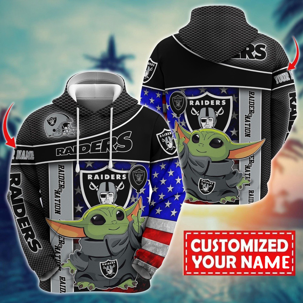 Personalized NFL Las Vegas Raiders Baby Yoda Hoodie Football Themed Gifts