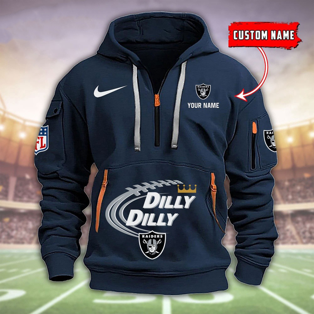 Personalized NFL Las Vegas Raiders Dilly Dilly Football Quarter Half Zip Hoodie Merch Gifts
