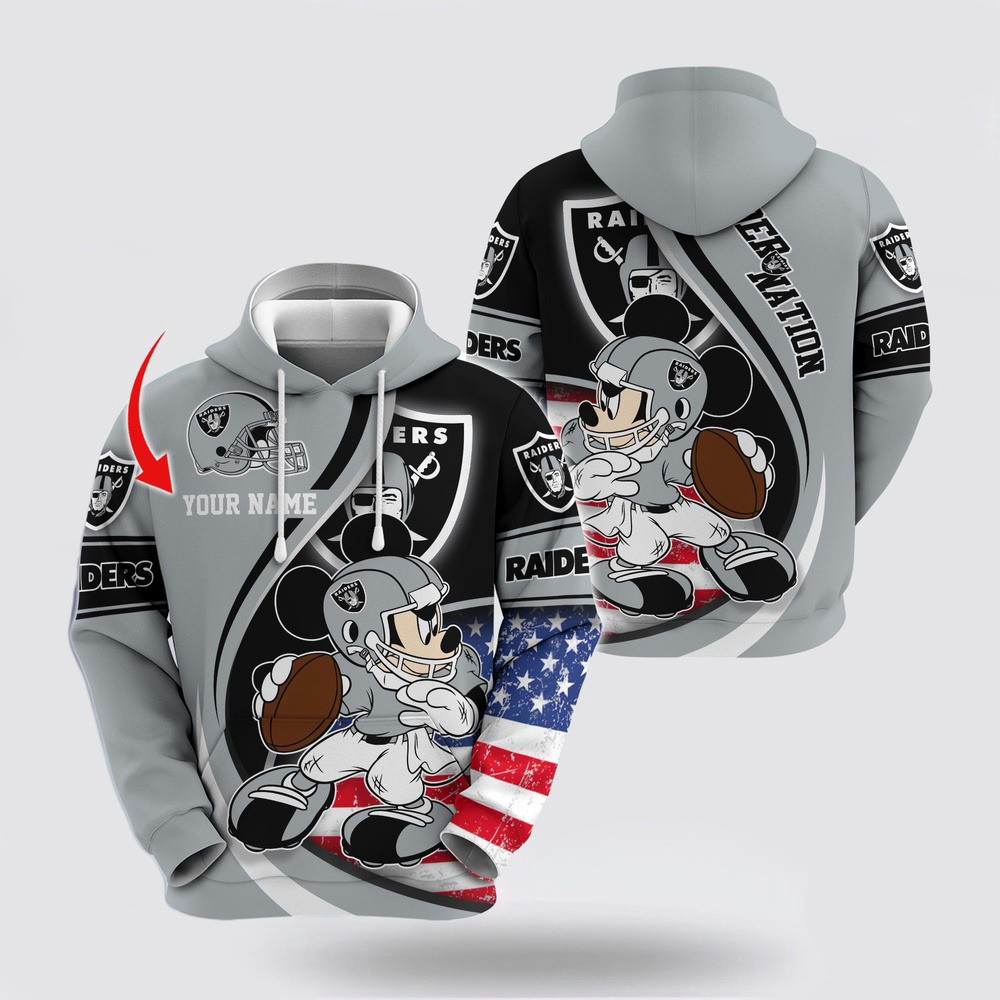 Personalized NFL Las Vegas Raiders Mickey Mouse 100 Year Anniversary Hoodie Boyfriend Gifts