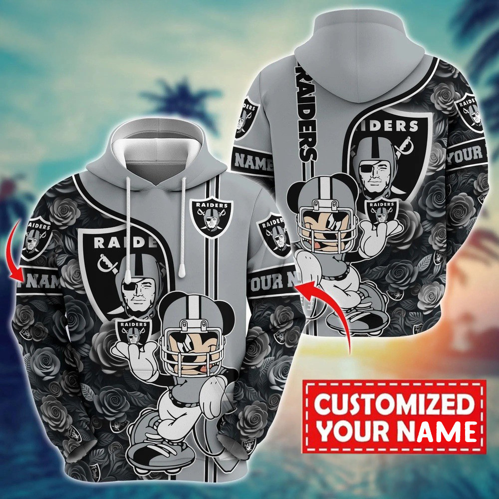 Personalized NFL Las Vegas Raiders Mickey Mouse Flower Hoodie Football Ideas Fan Gift Ideas