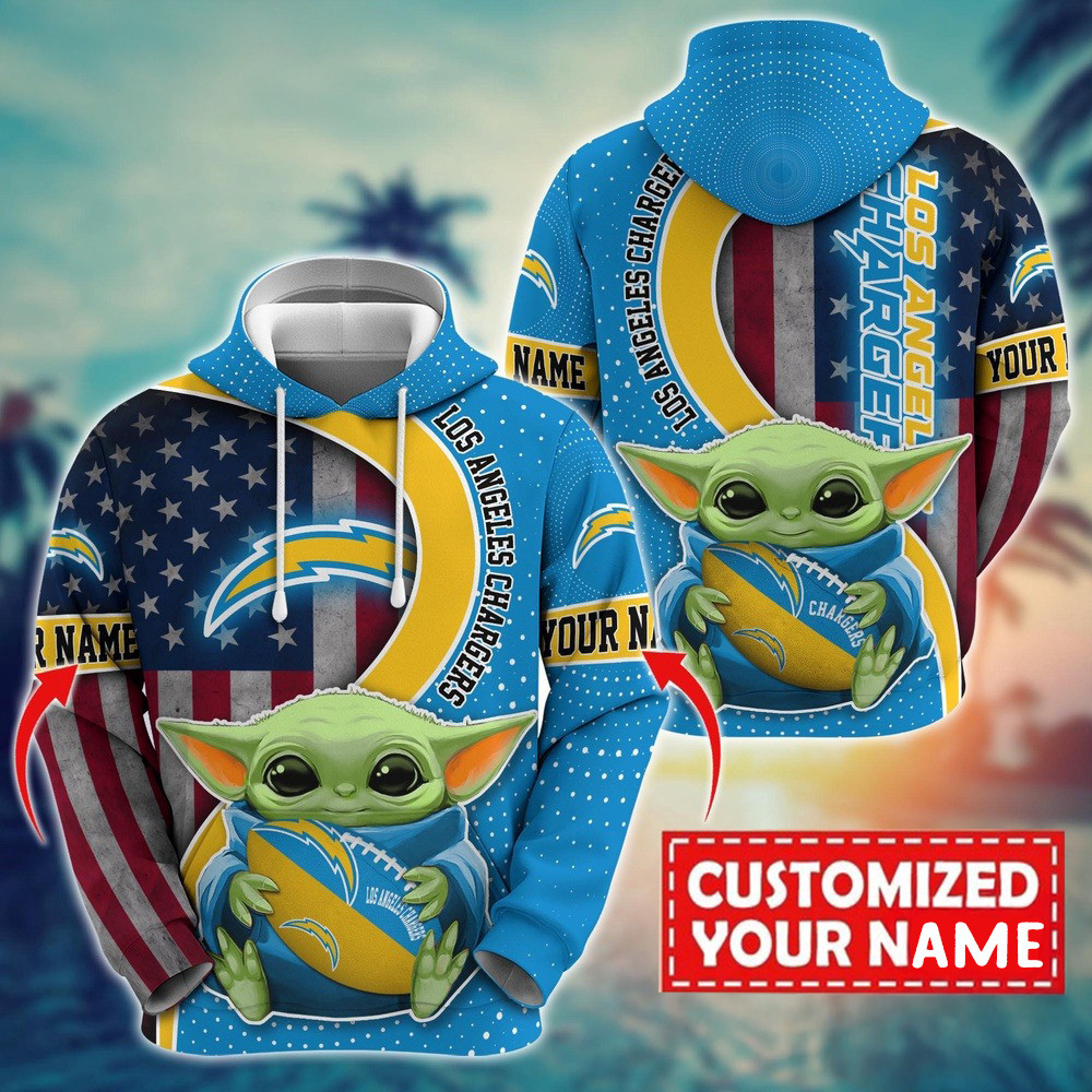Personalized NFL Los Angeles Chargers Baby Yoda Hoodie Best Gift For Football Lovers