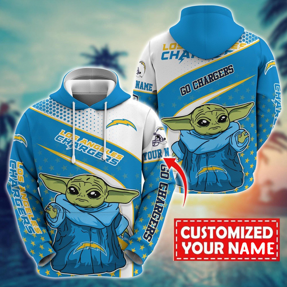 Personalized NFL Los Angeles Chargers Baby Yoda Hoodie Gift For Football Lovers