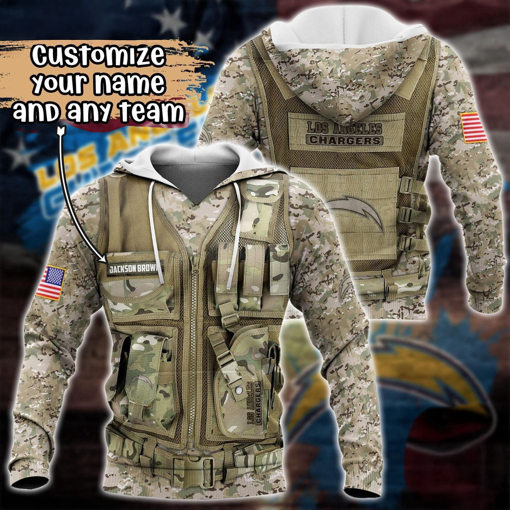Personalized NFL Los Angeles Chargers Camo Military Hoodie Unique Gifts For Football Fans
