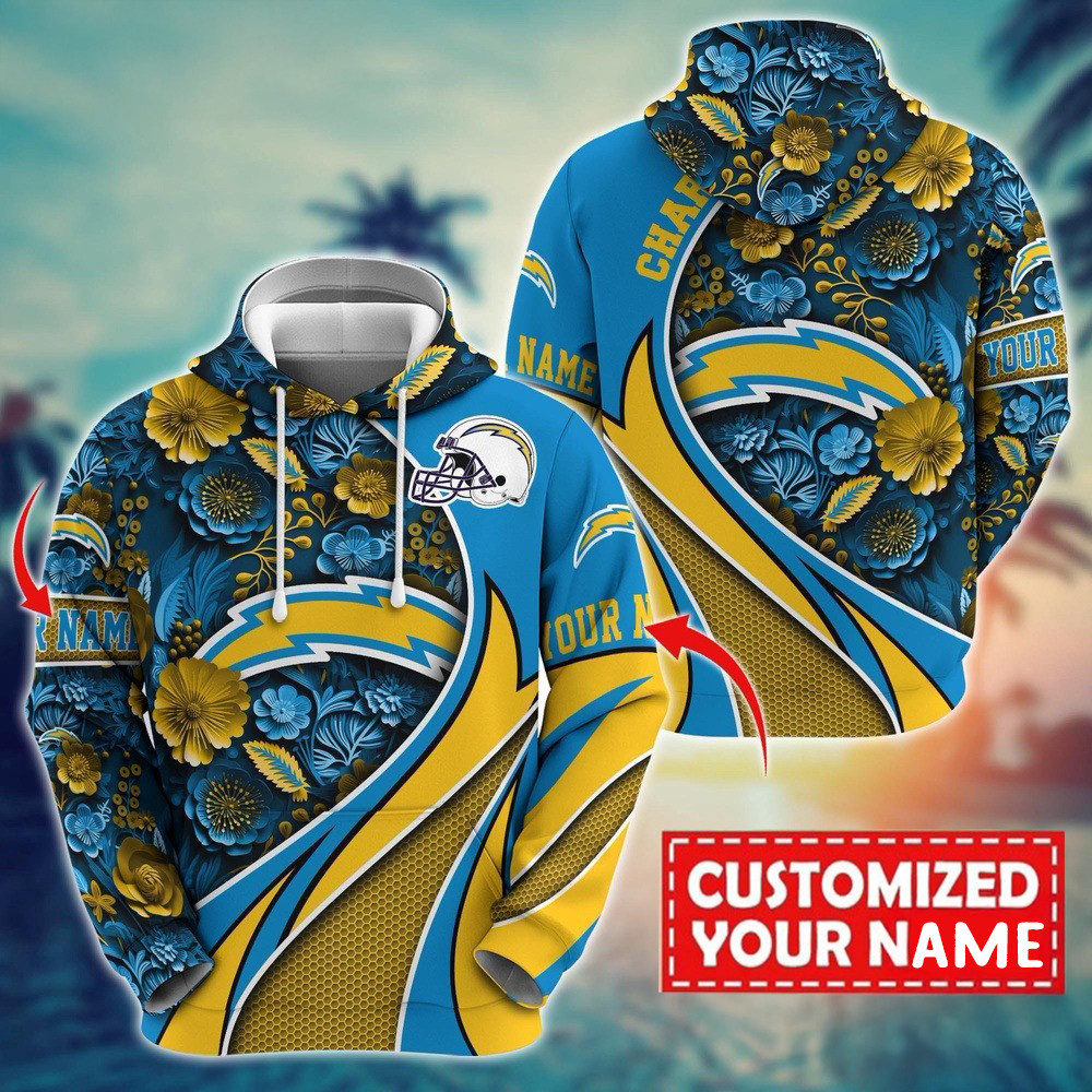 Personalized NFL Los Angeles Chargers Flower Hoodie Best Gifts For Nfl Fans