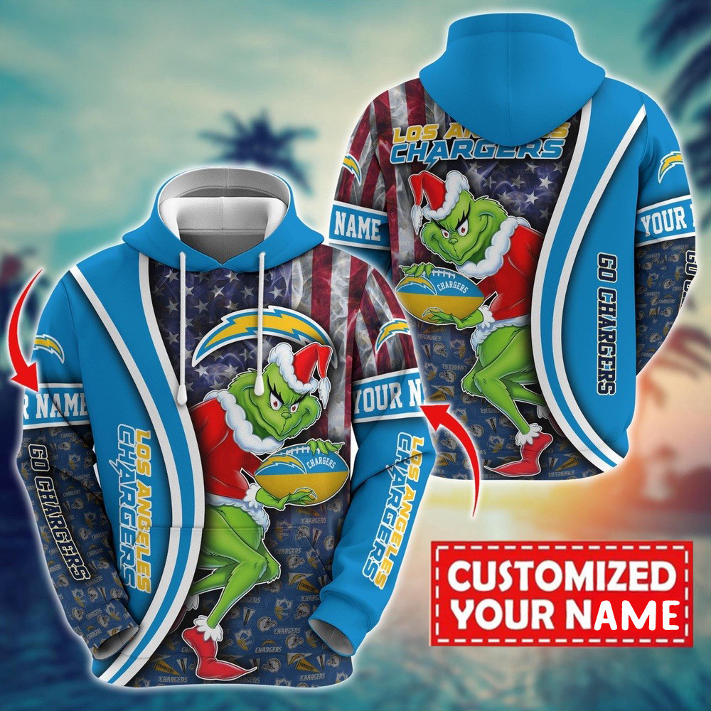 Personalized NFL Los Angeles Chargers Grinch Hoodie Football Gifts For Men