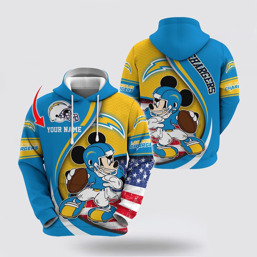 Personalized NFL Los Angeles Chargers Hoodie Mickey Mouse 100 Year Anniversary Hoodie