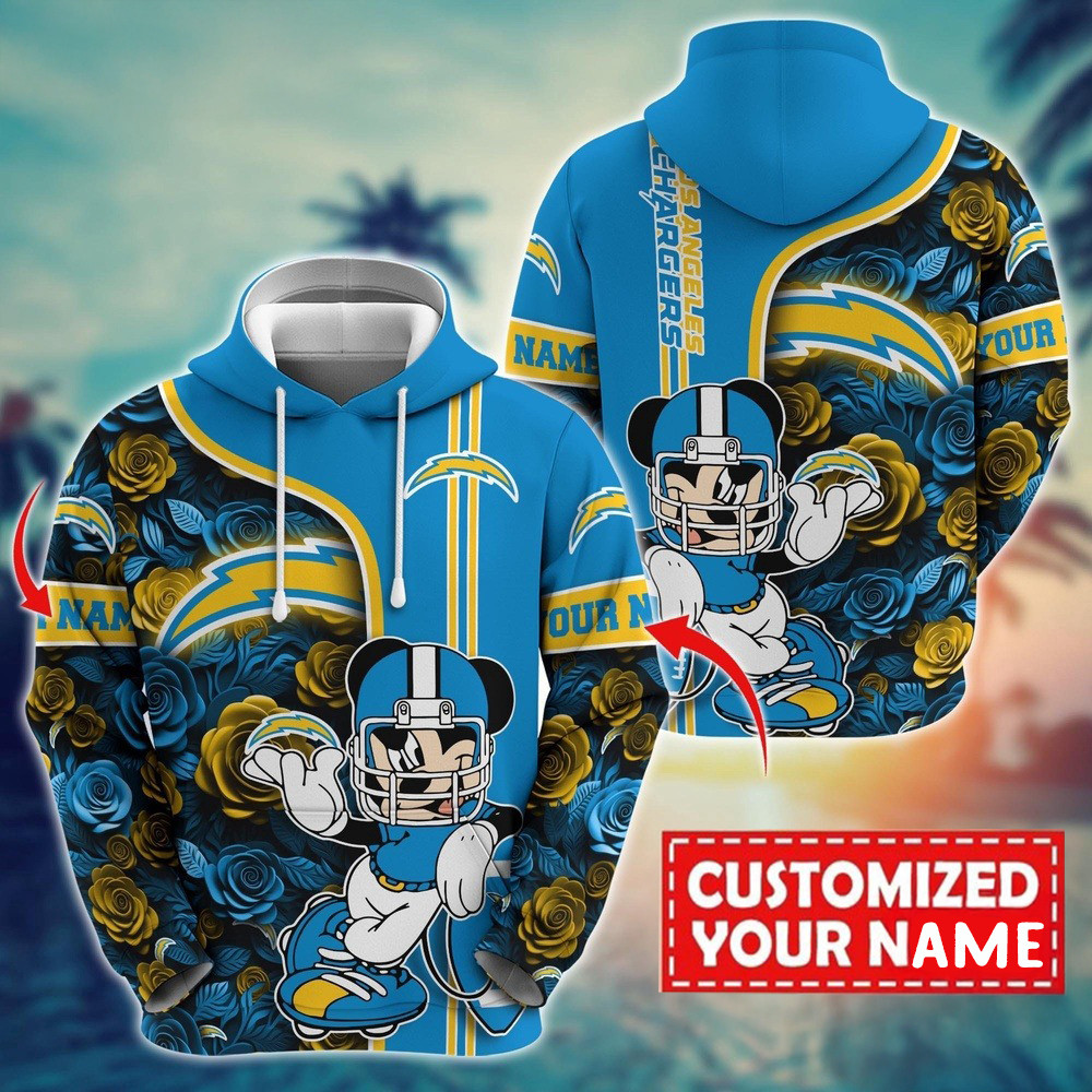 Personalized NFL Los Angeles Chargers Mickey Mouse Flower Hoodie Football Related Gifts