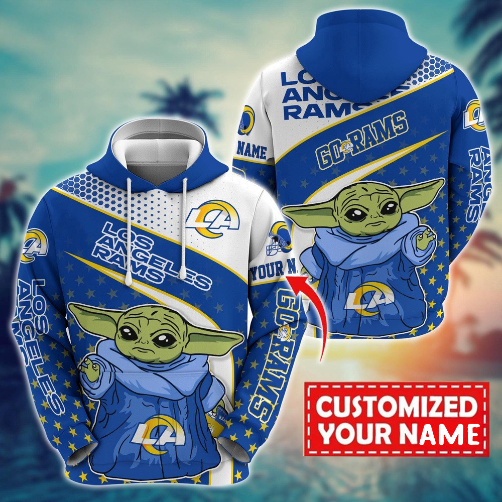 Personalized NFL Los Angeles Rams Baby Yoda Hoodie Football Themed Gifts