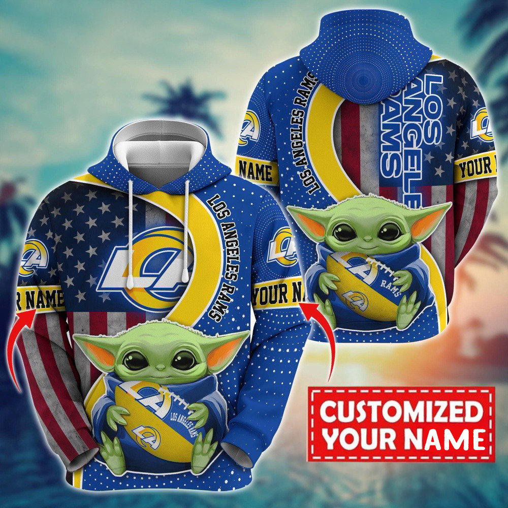 Personalized NFL Los Angeles Rams Baby Yoda Hoodie For Fans Gifts