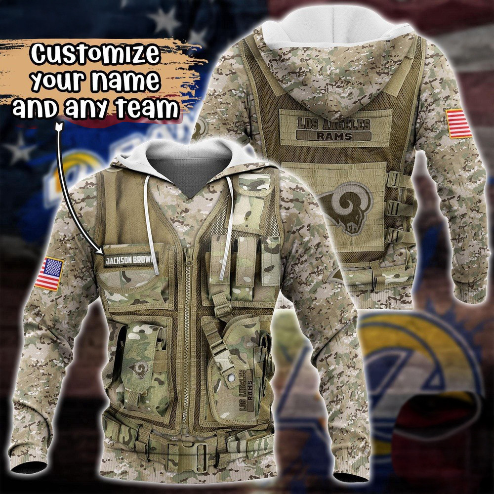Personalized NFL Los Angeles Rams Camo Military Hoodie Gifts For Football Fan