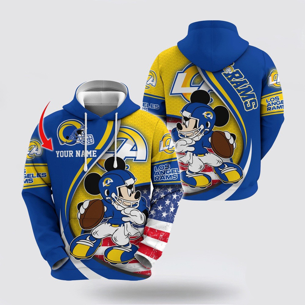 Personalized NFL Los Angeles Rams Mickey Mouse 100 Year Anniversary Hoodie Dad Gifts