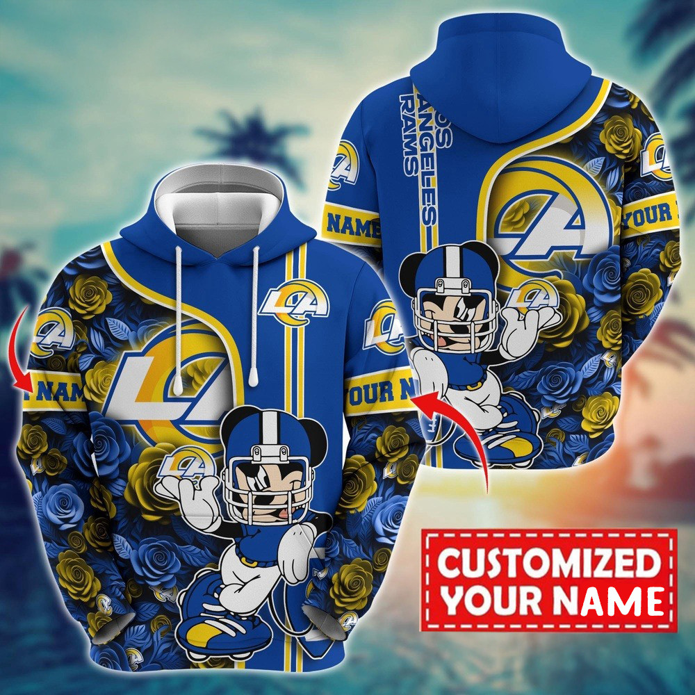 Personalized NFL Los Angeles Rams Mickey Mouse Flower Hoodie Football Ideas Fan Gift Ideas