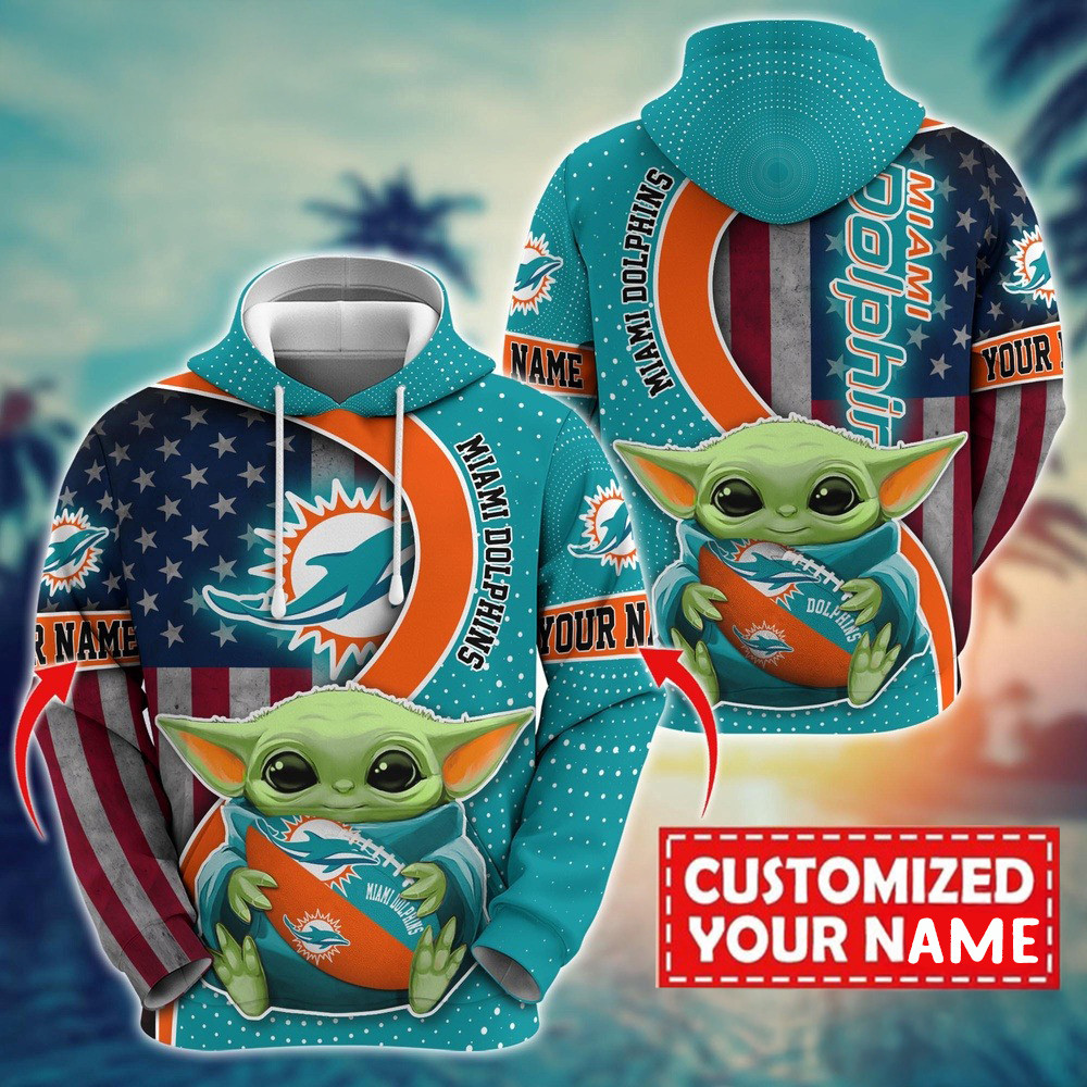 Personalized NFL Miami Dolphins Baby Yoda Hoodie For Fans Gift For Him