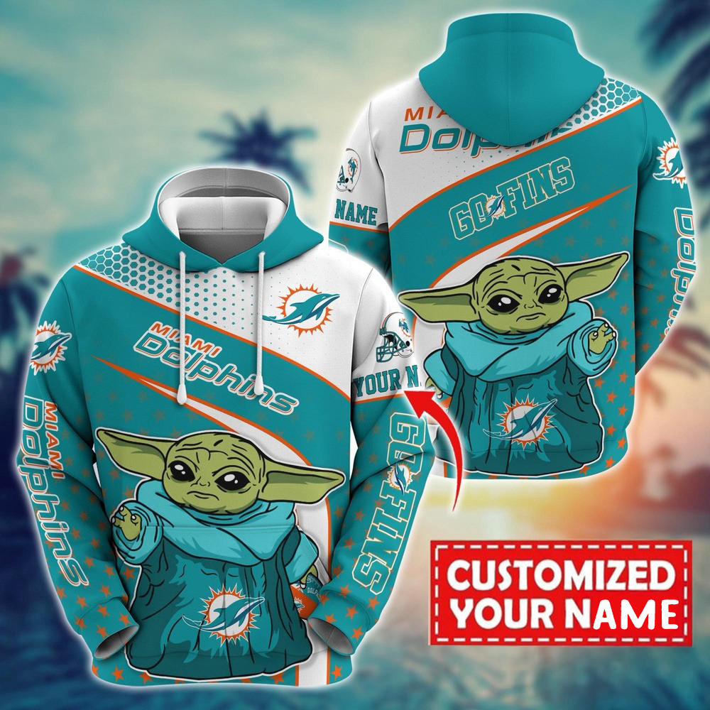 Personalized NFL Miami Dolphins Baby Yoda Hoodie Gift For Football Lovers