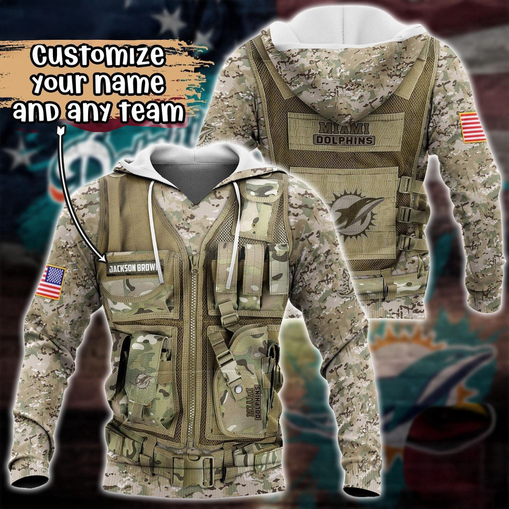 Personalized NFL Miami Dolphins Camo Military Hoodie Unique Gifts For Football Lovers