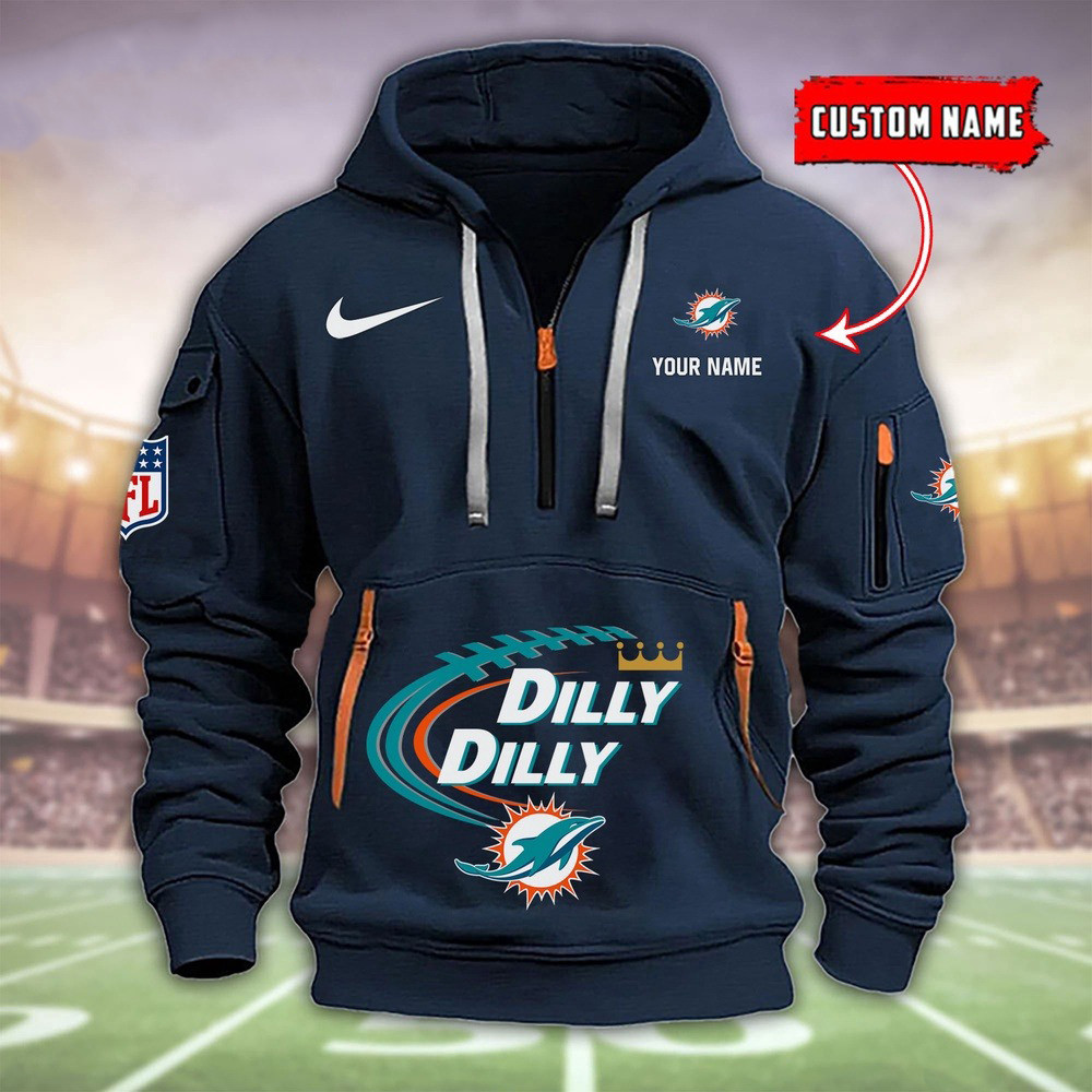 Personalized NFL Miami Dolphins Dilly Dilly Football Quarter Half Zip Hoodie For Fans Gift