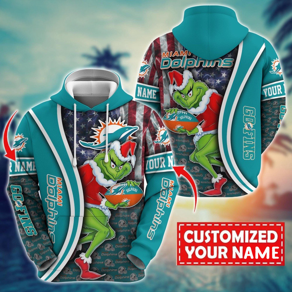 Personalized NFL Miami Dolphins Grinch Hoodie Best Gifts For Nfl Fans