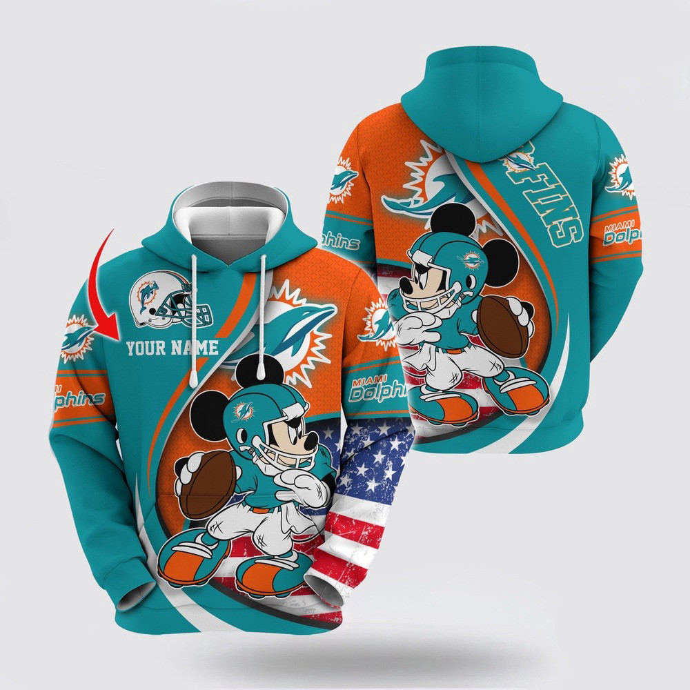 Personalized NFL Miami Dolphins Hoodie Mickey Mouse 100 Year Anniversary Hoodie