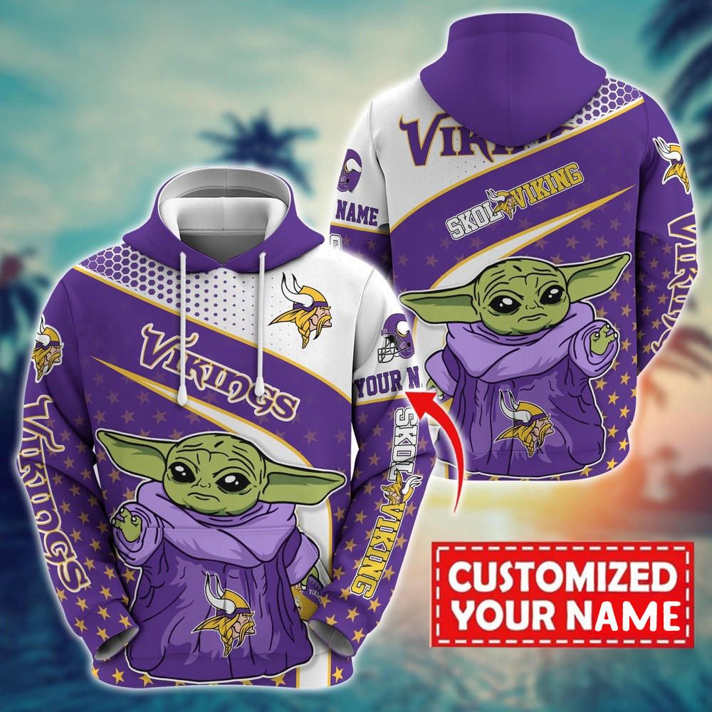 Personalized NFL Minnesota Vikings Baby Yoda Hoodie Football Related Gifts