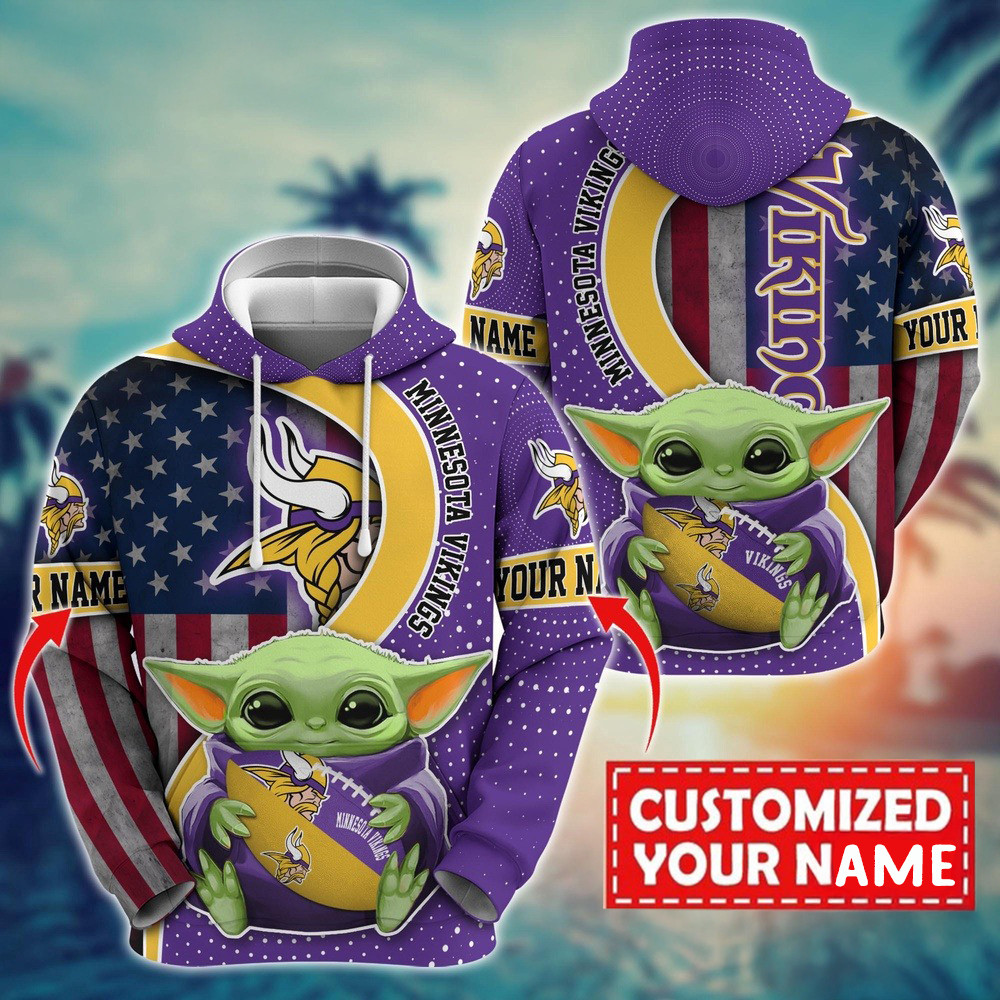 Personalized NFL Minnesota Vikings Baby Yoda Hoodie For Fans Gifts