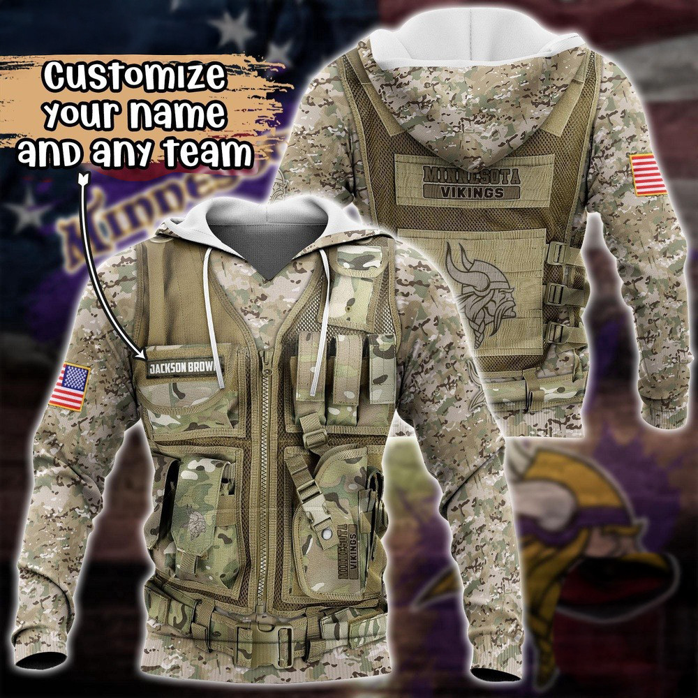 Personalized NFL Minnesota Vikings Camo Military Hoodie Best Football Gifts