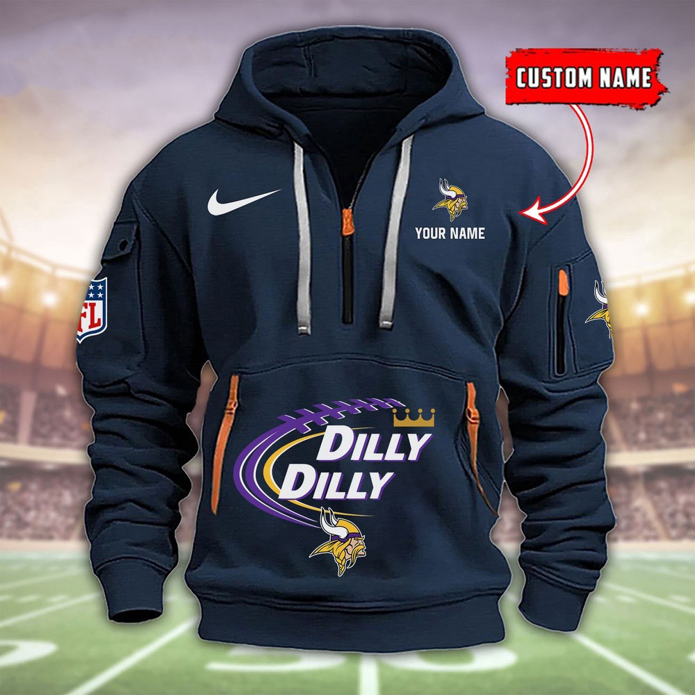 Personalized NFL Minnesota Vikings Dilly Dilly Football Quarter Zip Hoodie Clothing Gifts