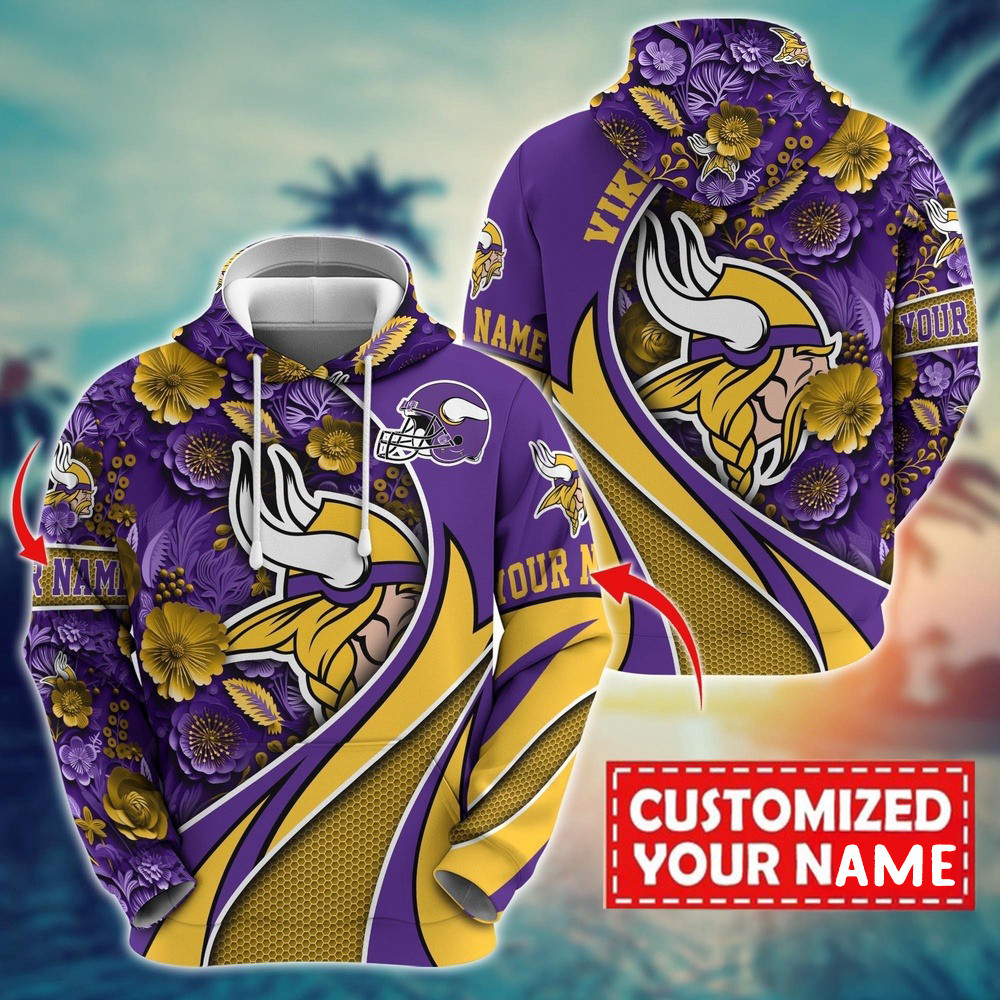 Personalized NFL Minnesota Vikings Flower Hoodie Presents For Football Fans