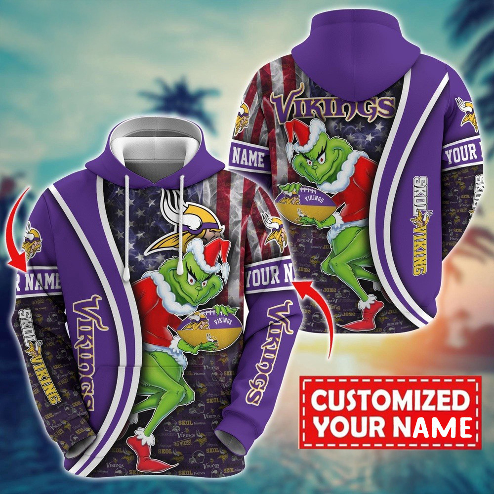 Personalized NFL Minnesota Vikings Grinch Hoodie Best Gifts For Football Fans