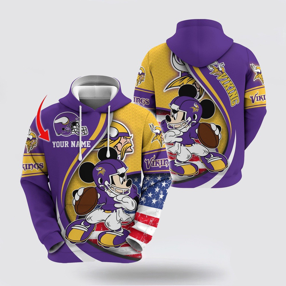 Personalized NFL Minnesota Vikings Hoodie Mickey Mouse 100 Year Anniversary Hoodie Fan Gifts