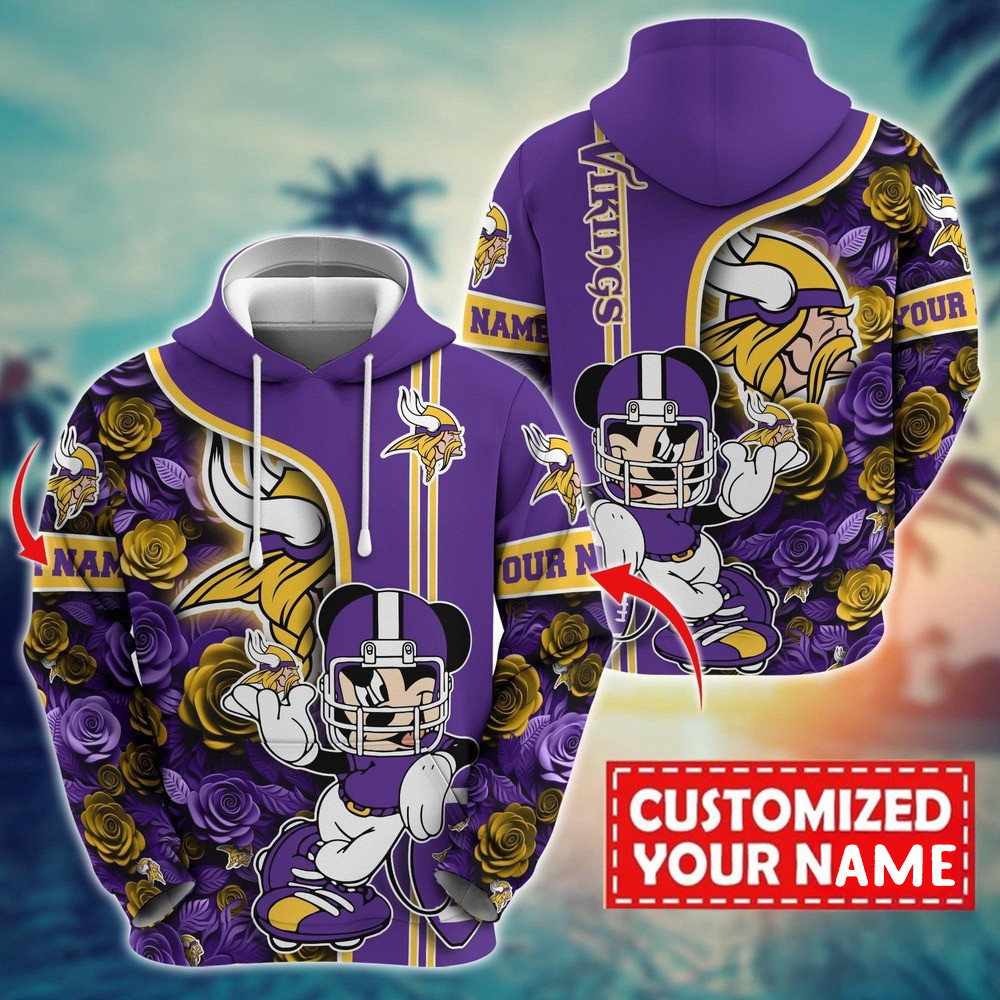 Personalized NFL Minnesota Vikings Mickey Mouse Flower Hoodie Football Ideas Fan Gift Ideas