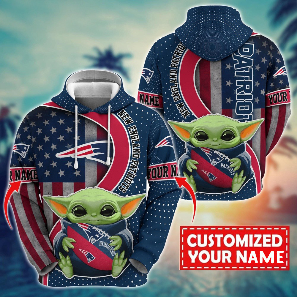 Personalized NFL New England Patriots Baby Yoda Hoodie For Fans Boyfriend Gifts
