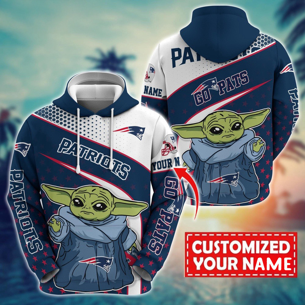 Personalized NFL New England Patriots Baby Yoda Hoodie Gift For Football Lovers